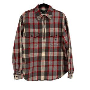 Lauren Ralph Lauren Red Gray Plaid Flannel 1/4 Zip Pullover Women's Size L‎